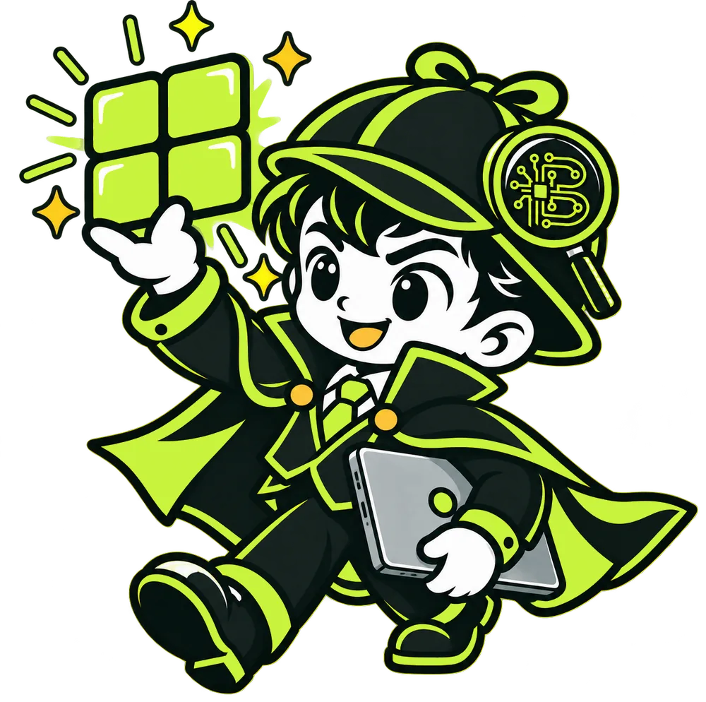 Mascot carrying a laptop with a glowing window panel
